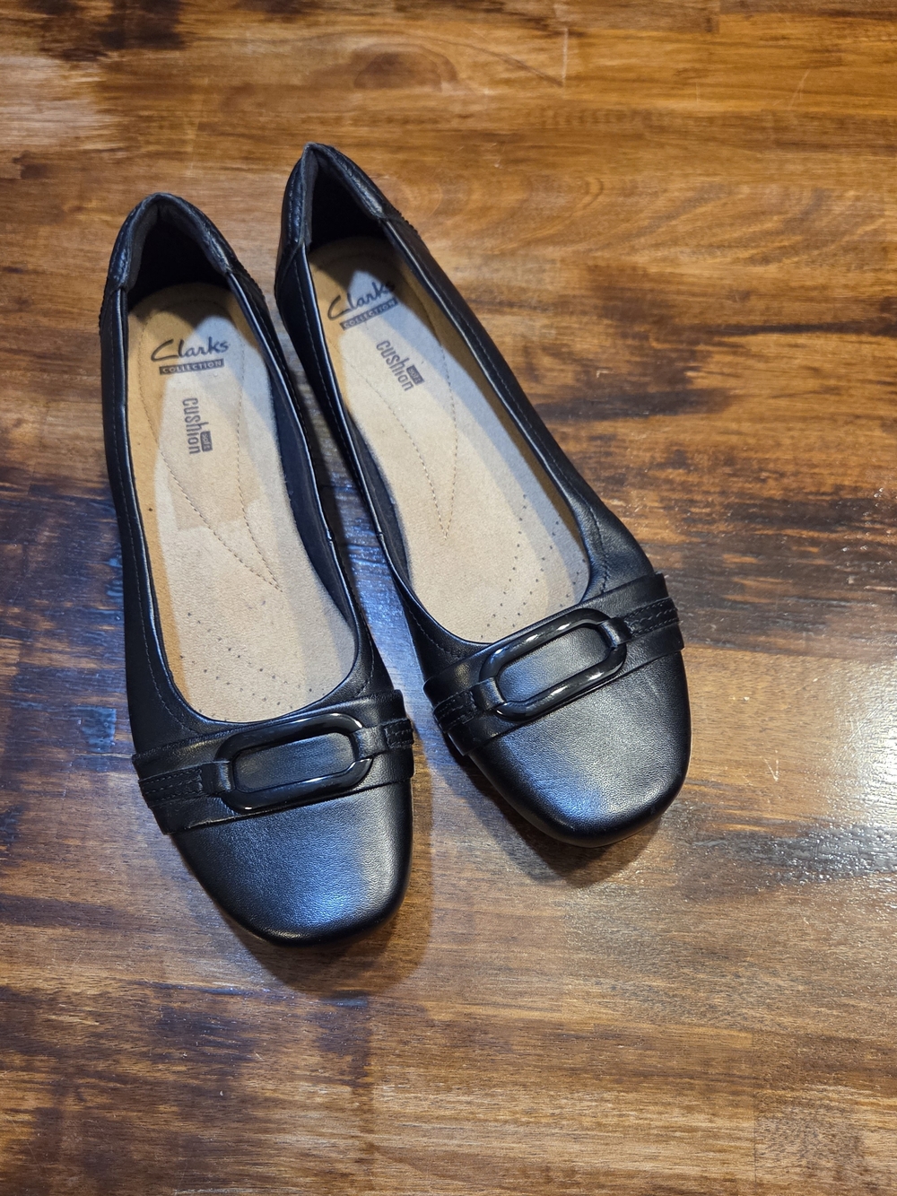 Clarks Collection Wms Flats Slip-on Shoes sz 8.5 Black Leather Office Comfort